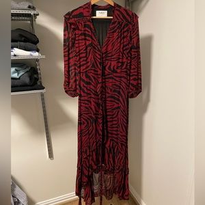 BA&SH red zebra print ruffled wrap dress